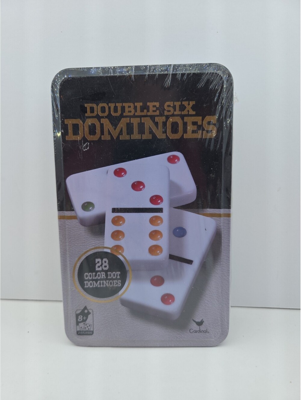 Cardinal Double Six Dominoes 28 Color Dot Set Tin Sealed New 4 Player Game READ